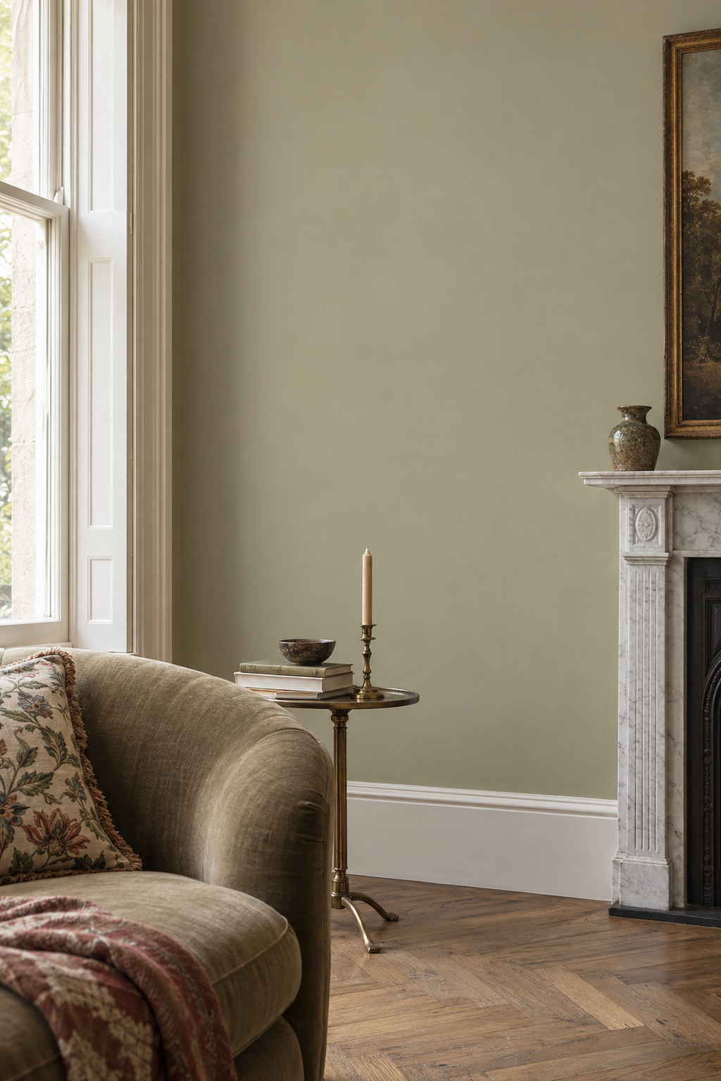 Placepaints Tuscany Olive paint — Living Room · wall and light study