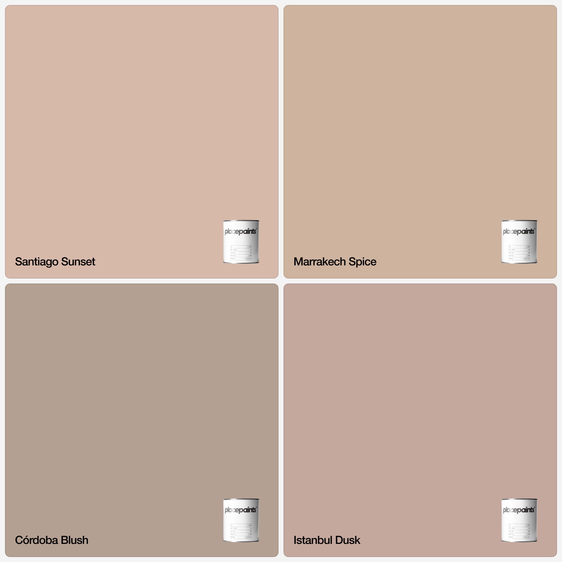 Placepaints The Plaster Pinks sample bundle – four premium matt emulsion paint sample pots in soft architectural pinks