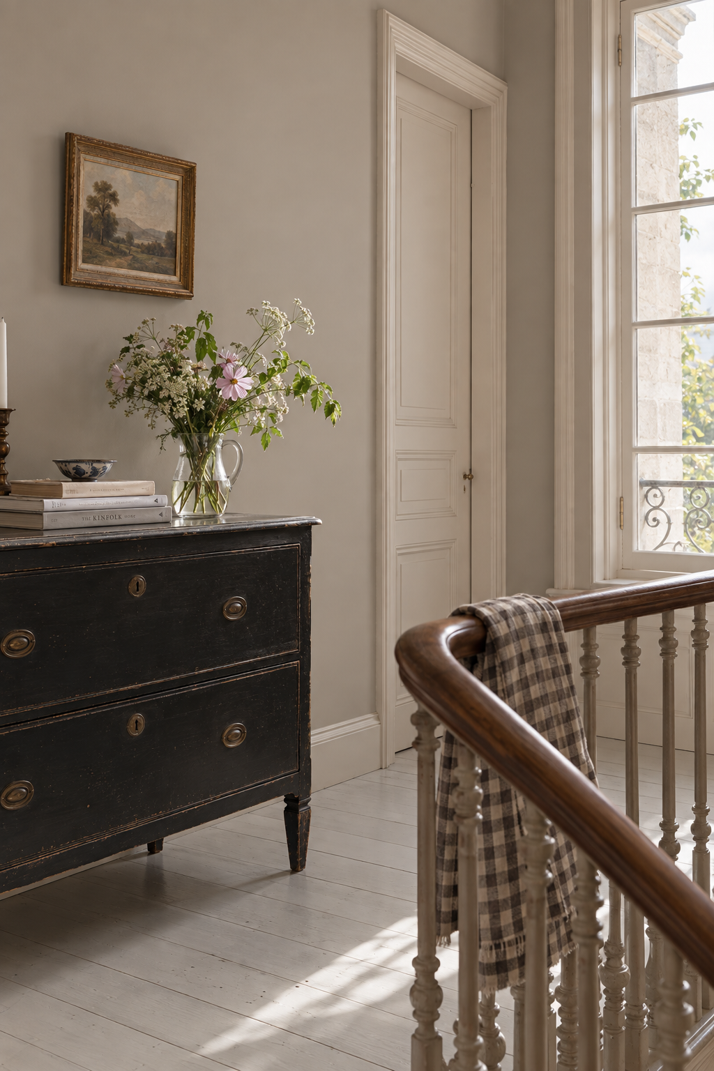Placepaints Devon Pebble paint — Stair Landing · tight vignette