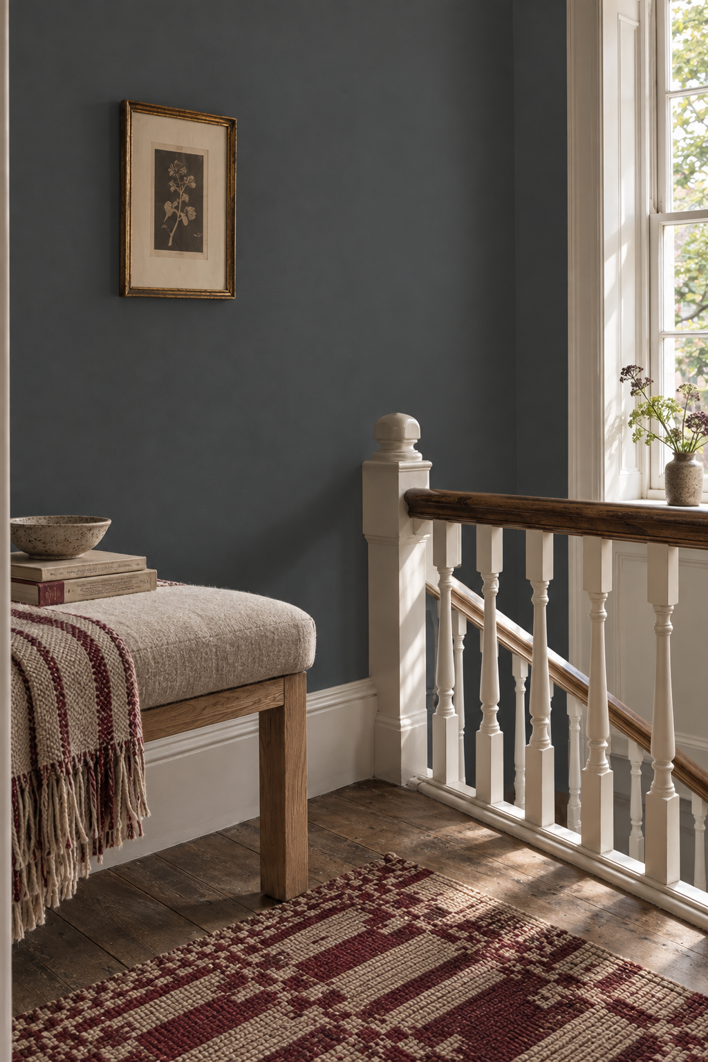 Placepaints Memphis Coal paint — Stair Landing · dramatic partial crop