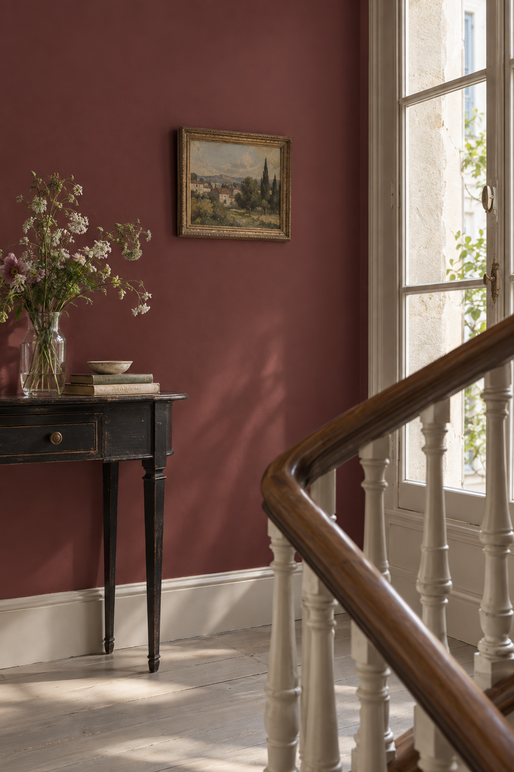 Placepaints Montmartre Rouge paint — Stair Landing · tight vignette