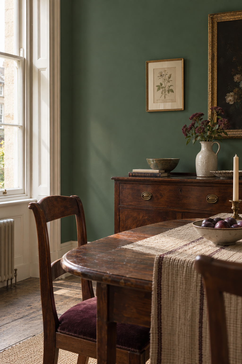 Placepaints Sicilian Sage paint — Dining Room · dramatic partial crop