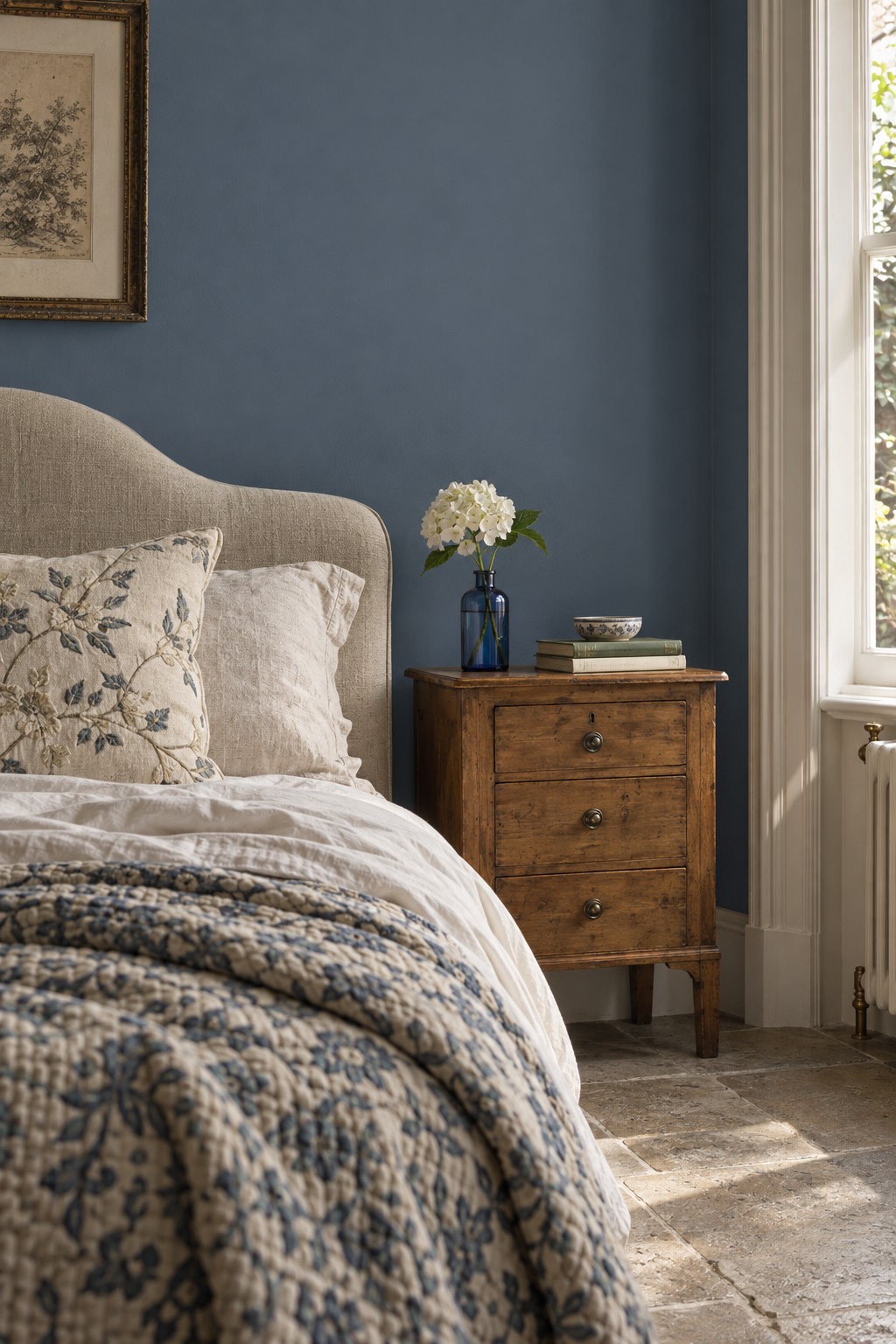 Placepaints Nashville Denim paint — Bedroom · dramatic partial crop